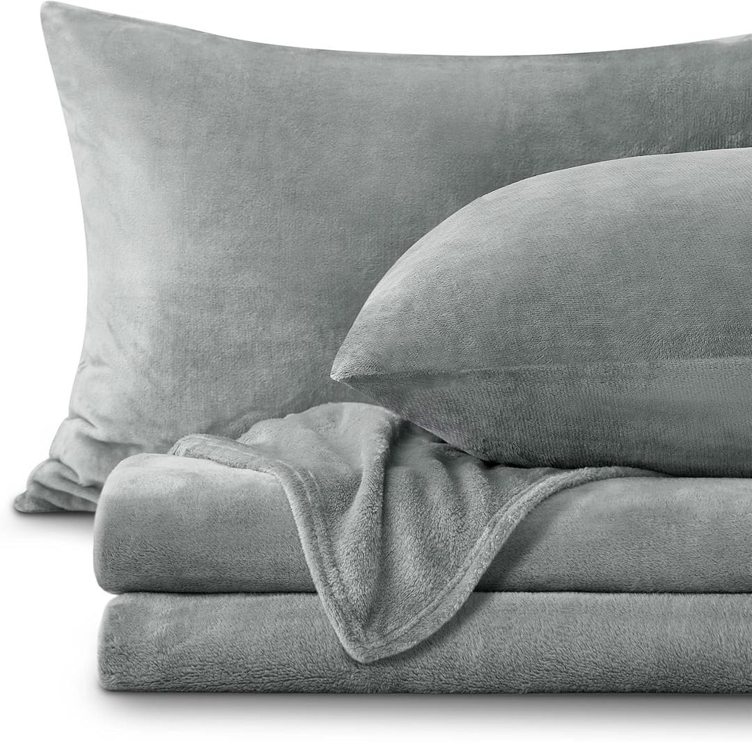 BEDELITE Flannel Sheets Full Size Grey - Super Soft Fleece Sheets Set Fluffy Extra Plush, 4 Piece(Include Fitted Sheet, Flat Sheet, 2 Pillowcases)