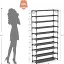LANTEFUL 10 Tiers Shoe Rack 50 Pairs Large Capacity Tall Shoe Organizer Sturdy Shoe Storage with Two Hooks Space Saving Metal Wide Shoe Rack for Closet, Entryway, Bedroom, Black