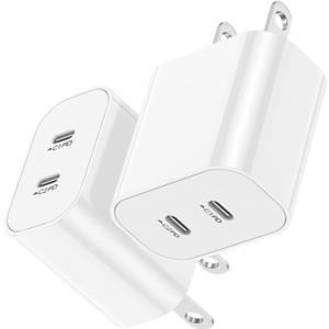 USB C Fast Charger Block,USB C Charging Block 2-Pack Type C 2in1 Dual Ports Plug Wall Charger, Fast Type C Charger for iPhone 17 Pro Max/17 Pro/17 Air/16 Pro Max/15/14/13/12/11/Xs Max/XR/X,iPad (White)