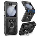 VEGO for Z Flip 5 Case, Samsung Flip 5 Case with 360° Rotate Ring Stand & Hinge Protection, Screen Protector, Drop Proof Full Body Cover Case for Samsung Galaxy Z Flip 5 - Black