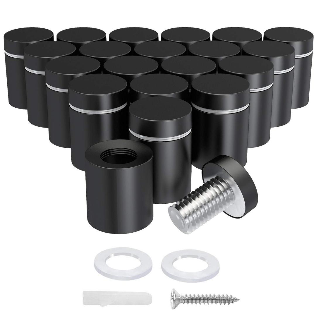 LuckIn 20-Pack Standoff Screws (3/4 in. Dia x 1 in. L), Stainless Steel Standoff Mounting Hardware for Acrylic Signs, Black