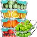 VERONES 5 Pack 36 OZ Glass Meal Prep Containers, Airtight Glass Lunch Containers Set, Glass Food Storage Containers with Lids,Exclusive of BPA, for Microwave, Oven, Freezer & Dishwasher Friendly,Green