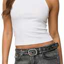 Women's Ribbed Tank Top - Fitted Sleeveless Camisole, Soft Stretchy Summer Basic, Casual Slim Fit Daily Wear (White, S)