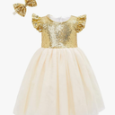 Cilucu Girl Sequin Ruffle Dress Tutu Flower Girls Dress Princess Sparkle Small Size