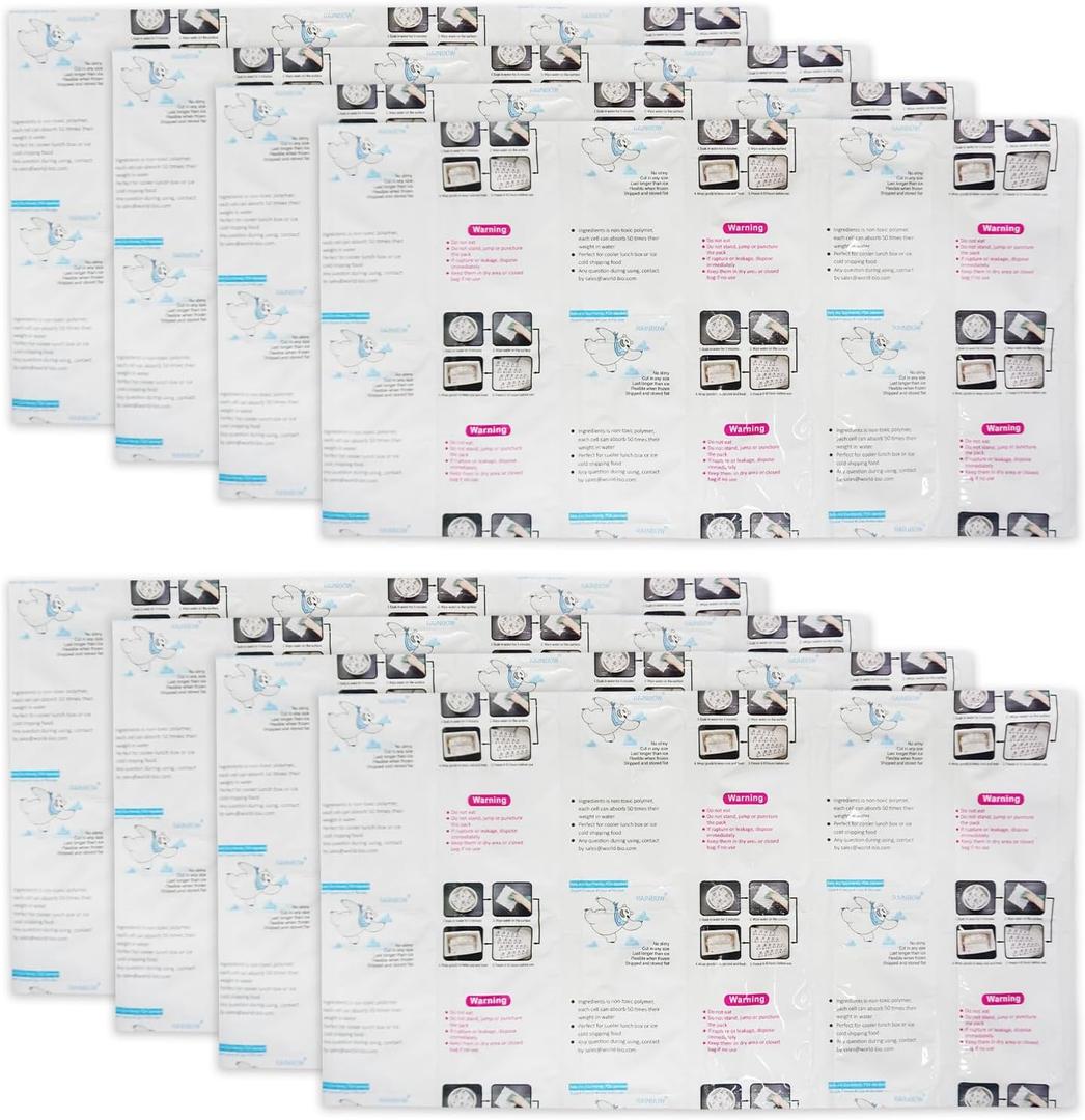 RAINBOW Dry Ice Packs for Shipping Long Lasting (8 Sheets, 12 Packs/Sheet), Reusable Lightweight Food Ice Pack Sheets for Lunch Boxes or Coolers, Shipping Frozen Food, 7" X 13"  Cut to Any Size