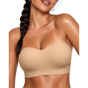 Vertvie Strapless Bra Wireless Non-Slip Push Up Bandeau Bras for Women Full Support Tube Tops Padded Bralette S-Large Breasts (Nude, XX-Large)