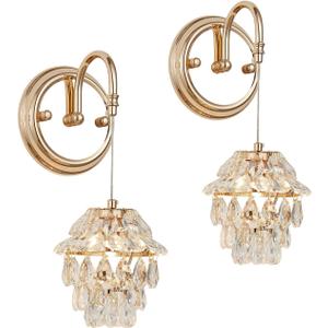 2 Pack Hardwired Wall Sconces, Modern Luxury Crystal Wall Light Fixture, French Gold Electroplated Wall Mounted Lamp, Classic G9 Bulb Walls Lighting for Bedroom, Living Room, HallwayBulb Included