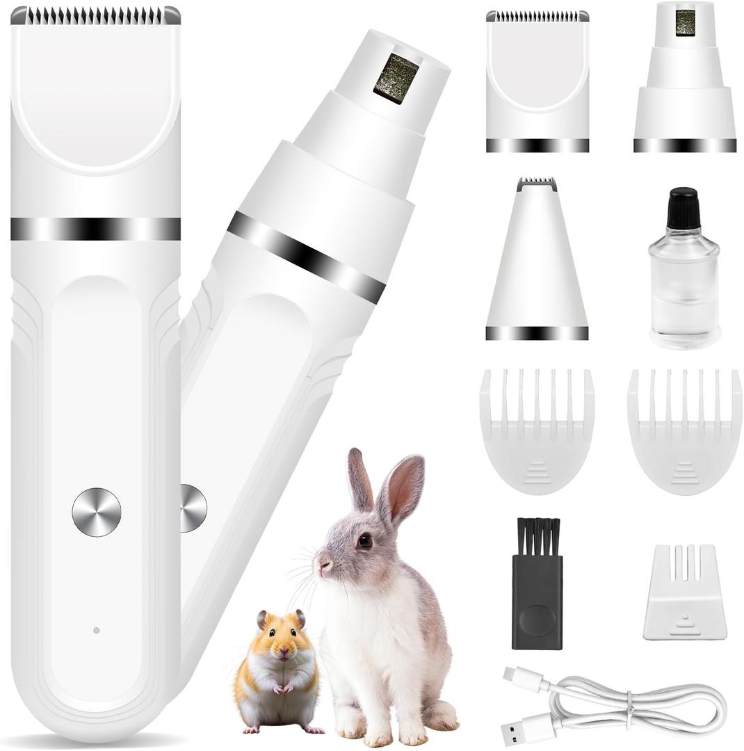 Guinea Pig & Rabbit Grooming Kit 2 in 1  Cordless Hair Clipper & Nail Grinder for Small Animals Low-Noise Rechargeable Nail Clippers Electric