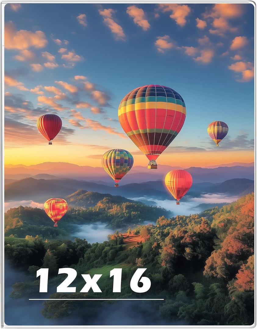 12 x 16 inch Acrylic Picture Frame, Horizontal/Vertical Clear Photo Frame for Wall with Tape, No Drilling Floating Hanging Frameless Picture Frame, Wall Mount Sign Holder 12x16 inches for Home, School, Office