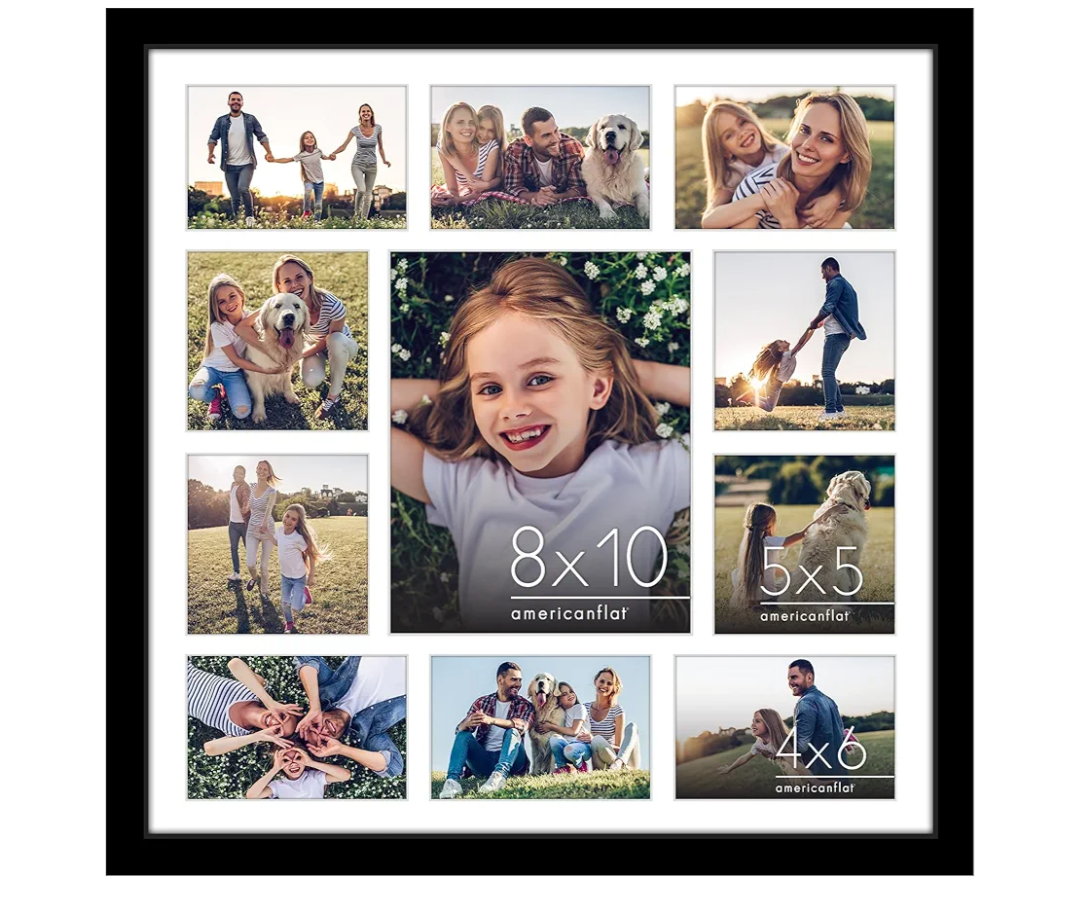 Americanflat 20x20 Collage Picture Frame with Polished Plexiglass - Multi Picture Frames Fit One 8x10, Four 5x5 and Six 4x6 Photos or Use as One 20x20 Frame - Signature Collection - Black