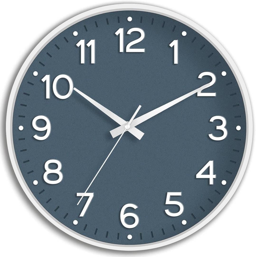 Roymnie Wall Clock 12 Inch Silent Wall Clocks Battery Operated- Modern Non Ticking Analog Clock Decorative for Living Room Bedroom Office Kitchen(Azure Blue)