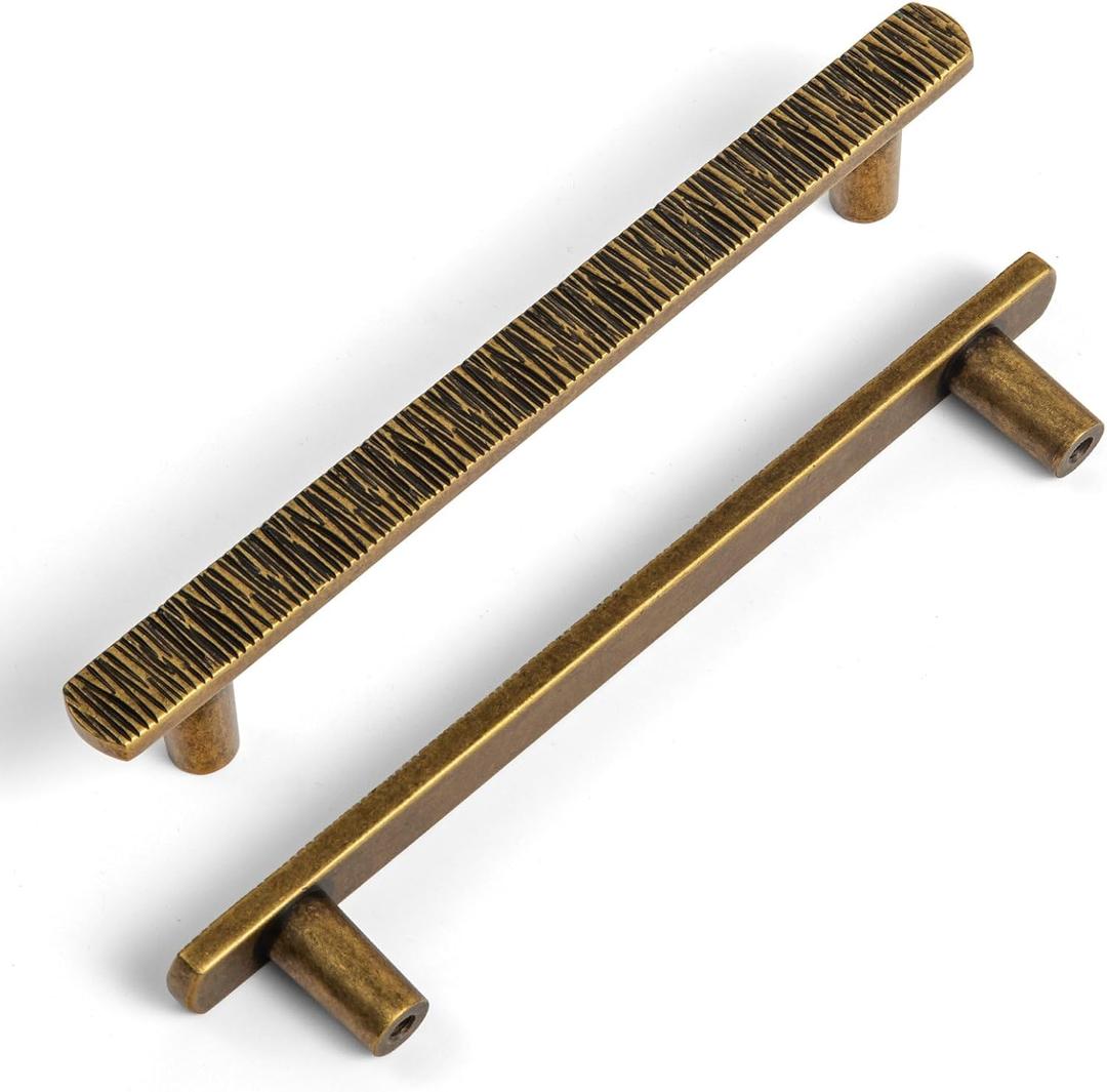 Goo-Ki 5 Inch(128 mm) Hole Centers Luxurious & Sturdy Zinc Alloy Cabinet Handls ,Antique Brass Cabinet Pulls for Kitchen, Drawer, Cupboard & Wardrobe, 6 Pack
