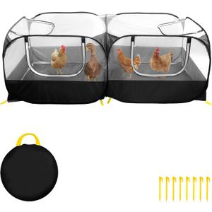 Small Animal Playpen, Portable Chicken Run with Detachable Bottom & Breathable Mesh Walls, Kennel Tent Crate for Indoor Outdoor Travel Camping, Foldable Pet Enclosure for Puppy Rabbit (Black)