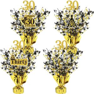 Tatuo 4 Pcs Metallic Foil Spray Centerpiece Happy 30th 40th 50th 60th Years Centerpiece Table Decorations for Black and Gold Birthday Anniversary Wedding Party Table Decor(30th Birthday)