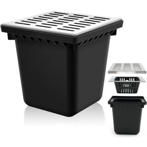 Kritkin Catch Basin with 304 Stainless Steel Grate 18 x 18 x 15 Inch Square Large Catch Basin for Drainage with Debris Basket French Drain Without Reserved Hole for Yard, Downspout, Municipal Pipeline