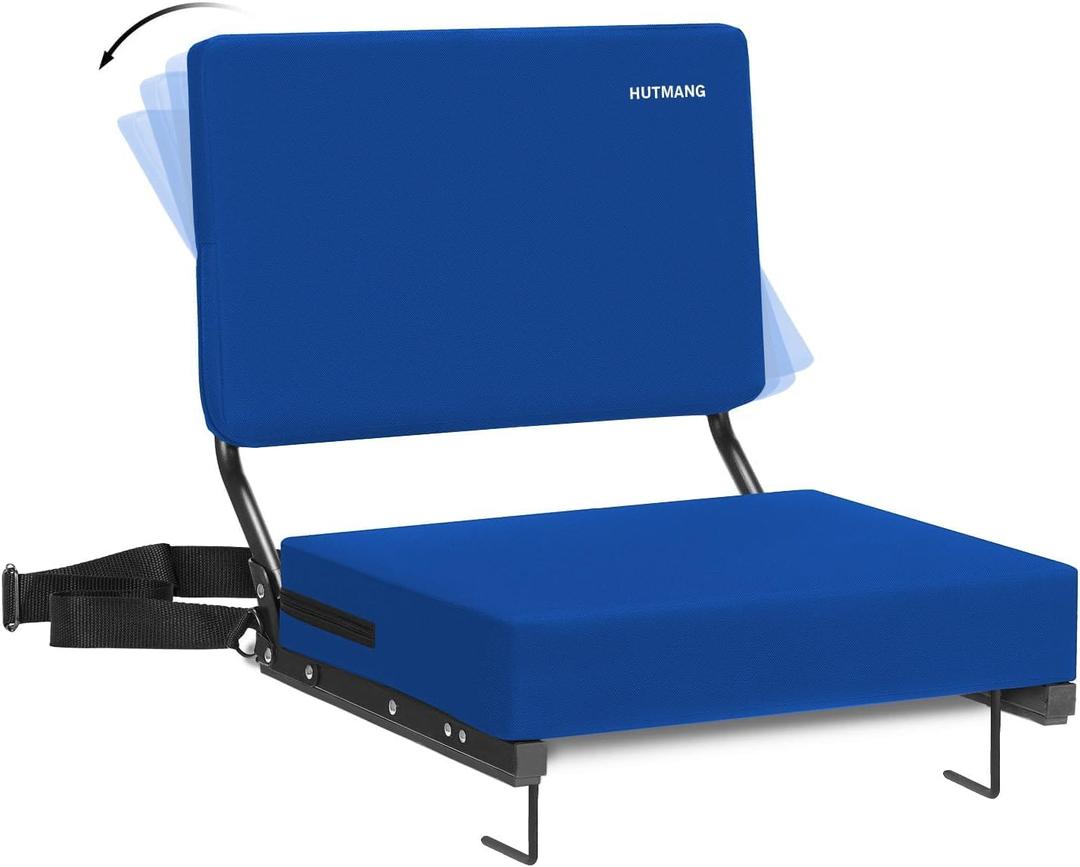 Stadium Chairs for Adults,Bleacher Chairs with Back Support,Portable Stadium Seats with Swivel Padded Cushion,Folding Comfort Stadium Seat with Shoulder Strap,Perfect for Sports Events(Blue)