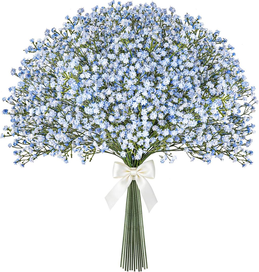 Der Rose 24PCS 21" Blue Babys Breath Artificial Flowers - Dreamy DIY Faux Floral Arrangements for Wedding Arch Party Event Decor & Backdrops