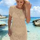 Falechay Swimsuit Coverup for Women Crochet Summer Bathing Suit Bikini Cover Up Mesh Knit Beach Dress Vacation Outfits (L)