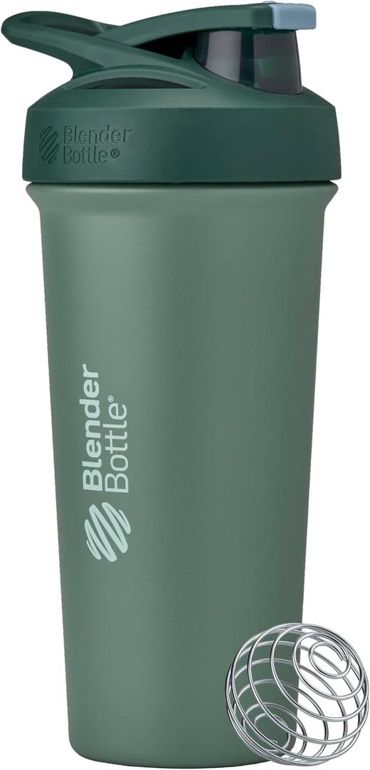 BlenderBottle Sport Sleek Shaker Cup Insulated Stainless Steel Water Bottle with Wire Whisk, 25-Ounce, (Green) Seaglass