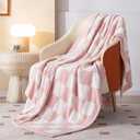 SeaRoomy Checkered Throw Blanket, Ultra Soft Microfiber Knit Throw Blanket, Cozy Fluffy Fuzzy Reversible Checkerboard Pink Blanket for Couch Sofa Bed Decor(Light Pink, 51"63")