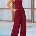 PRETTYGARDEN Womens Summer Jumpsuits Dressy Casual One Piece Outfits Sleeveless Mock Neck Wide Leg Pants Rompers with Pockets (White)