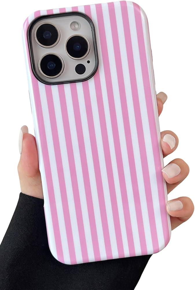 MOWIME Compatible with iPhone 16 Pro Max Case, Cute Silicone Pink Striped Phone Case for Women Mens, Camera Protection Soft Slim Shockproof Edge Phone Case-Pink