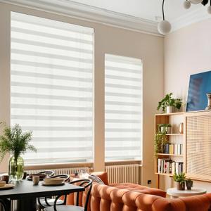 GHV Cordless Zebra Blinds for Windows Free-Stop Shades Light Filtering Dual Layer Light Control for Day and Night (Beige, 33 in (W) x 64 in (H))