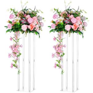Nuptio Wedding Centerpieces Acrylic Vases - 2 Pcs 31.5 inch Tall Flower Vase Flowers Stand for Party Tables Decorations - Elegant Bulk Weddings Decoration Table Geometric Centerpiece Stands
