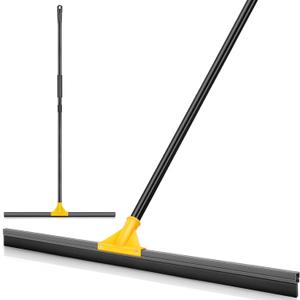 SOBONNE 30" Large Floor Squeegee Broom for Concrete Water Removal | Heavy Duty Double Rubber Water Squeegee/57" Long Handle for Tile Deck Bathromm Pool Warehouse Outdoor/Yellow