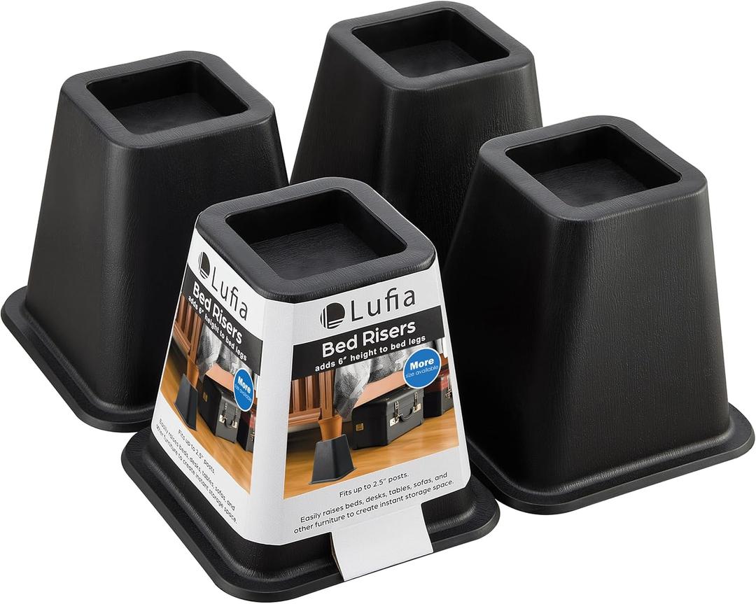 Lufia Bed Furniture Risers Heavy Duty, Stackable Bed Lifts Risers for Sofa, Table, Couch, Chair or Desk, Set of 4 Bed Lifts (Black, 6 inch)