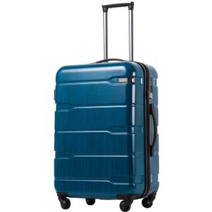 Coolife Luggage Expandable(only 28") Suitcase PC+ABS Spinner Built-In TSA lock 20in 24in 28in Carry on (Caribbean Blue., M(24in).)