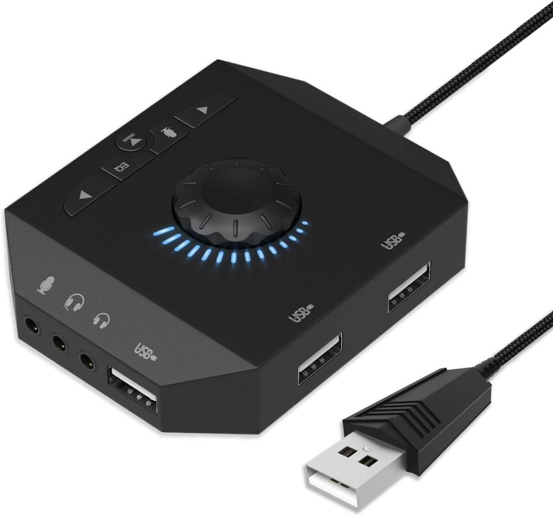 Tendak USB Hub with Audio Adapter, External Sound Card with 3.5mm Headphone Microphone Jack and Volume Control 3 Port USB Hub for Laptop PC HDD Disk