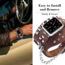 VIQIV Leather Band Compatible with Apple Watch SE/Ultra (38mm, 40mm, 41mm, 42mm, 44mm, 45mm, 49mm) for Women Men, Genuine Leather Goth Western Punk Style Watch Band Straps