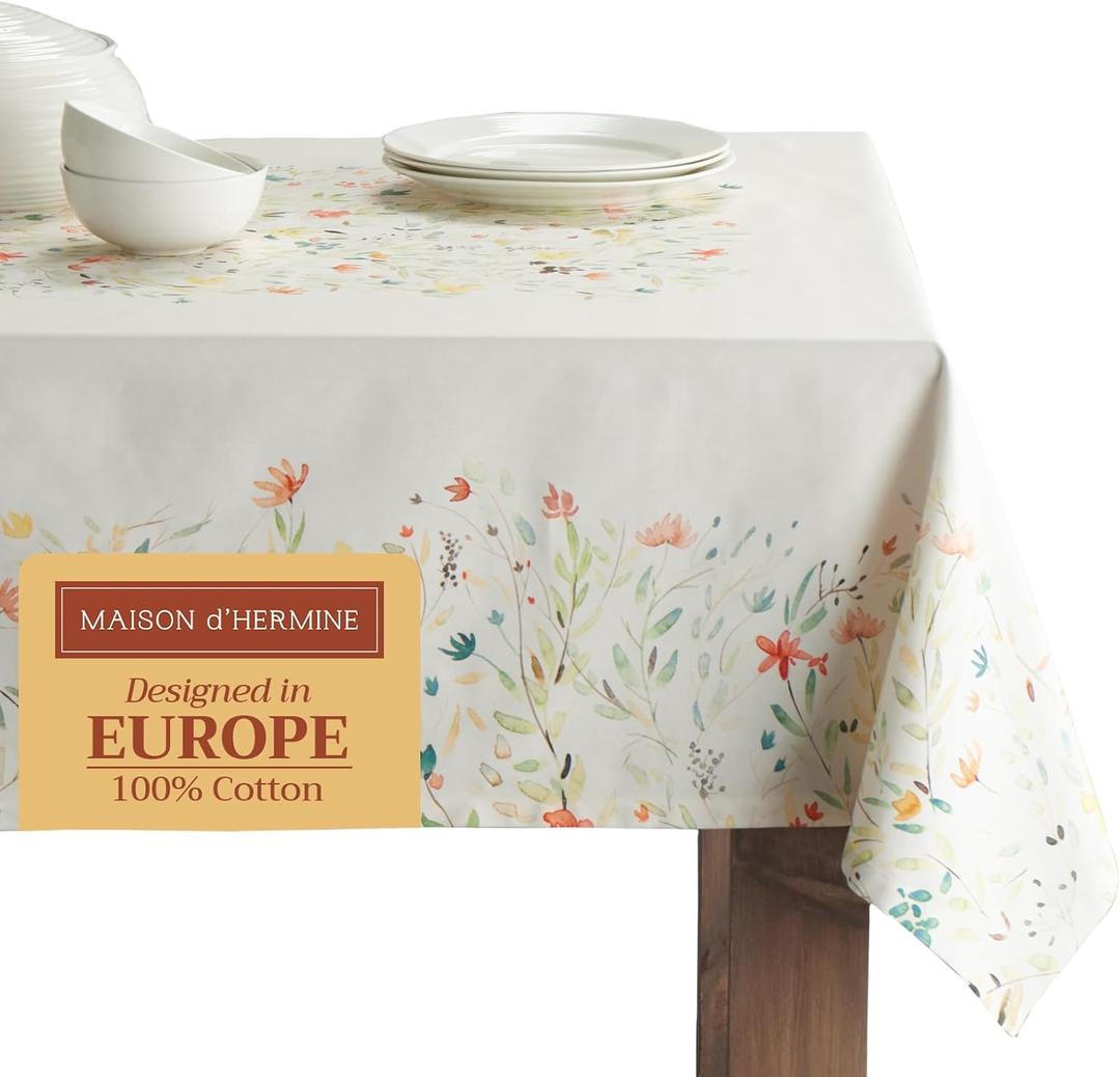 Maison d' Hermine Table Cloth Rectangle Table 100% Cotton 70 x 140 Inches Tablecloth Reusable Decorative for Dining Kitchen Room Farmhouse Home Easter Decorations Spring Summer - Colmar