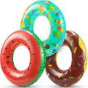 Pool Floats Kids (3 Pack) - Inflatable Pool Floaties, Inner Swim Tube Rings - Fun Designs, Swimming Raft Toys, Summer Birthday Party Decorations