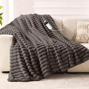 Heated Blanket Electric Throw 50x60 Inch - Thick Striped Flannel Electric Blanket,10 Heating Levels, 1-12 Hours Auto Off, Fast Heating Heating Blanket with Overheat Protection.