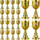 Suclain 17 Pcs Medieval Molded Crown Goblets 8 oz Gold Jeweled chalice Vintage Plastic Goblet King Queen Party Chalice Medieval Party Decorations for Carnival Drinking Supplies