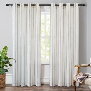 DriftAway Farmhouse Vertical Striped Linen Blend Textured Light Filtering Semi Sheer Curtains for Living Room Bedroom 84 Inches Long Drapes 2 Panels (Grey)