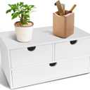 Charmewooden desk organizer with drawers countertop drawer organizer Tabletop Storage Organization Box Home Office Workspace Bathroom Toiletries Supplies (white)