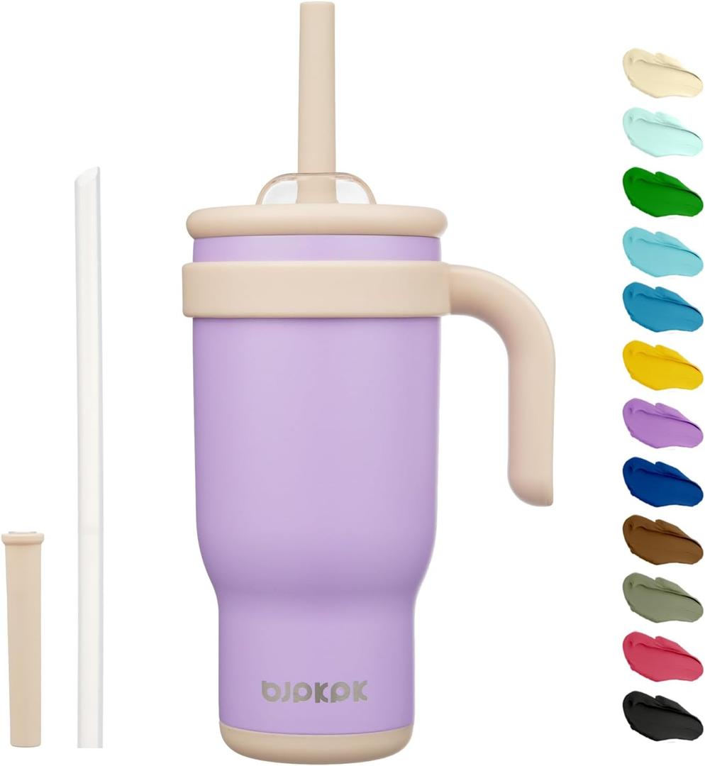 BJPKPK 18 OZ Insulated Travel Tumbler with Handle and Straw, Stainless Steel Water Bottle, Double Wall Vacuum Insulated Mug, for Work, Car, Travel, Purple