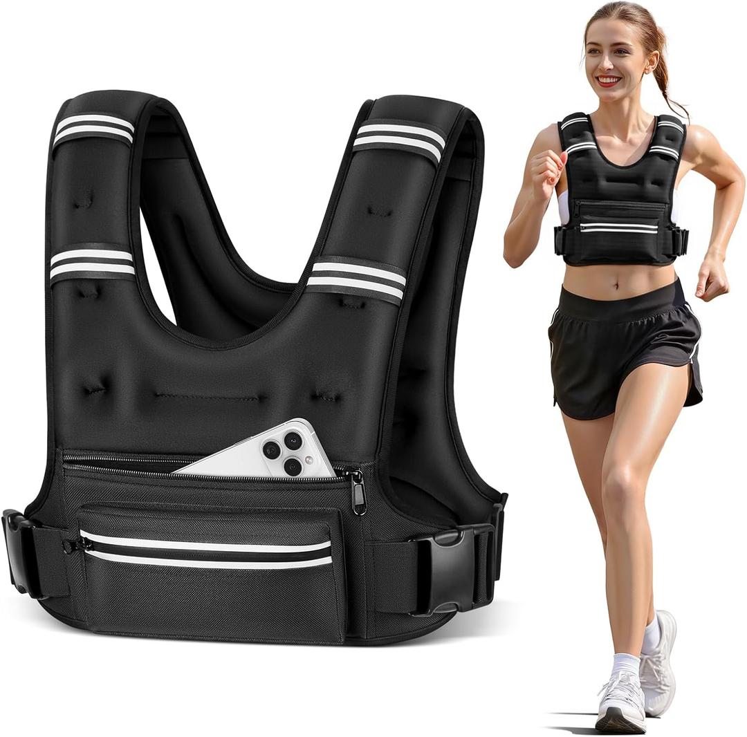 Weighted Vests for Women Men, 12lb Weighted Vest with Storage Pockets, Rucking Vest with Reflective Stripe, Adjustable Straps Weight Vest for Running, Walking, Workout, Training