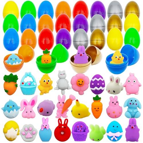 24 Pack Easter Mochi Squishy Toys Filled Easter Eggs, Plastic Easter Eggs Filled with Easter Squishy Toys for Eggs Hunt, Gifts for Kids Boys Girls Party Favors, Easter Basket Stuffers