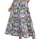 Floral Skirts for Women with Pockets Casual Flowy Skirts, Pleated High Waist Maxi Skirts Floral-67 X-Large