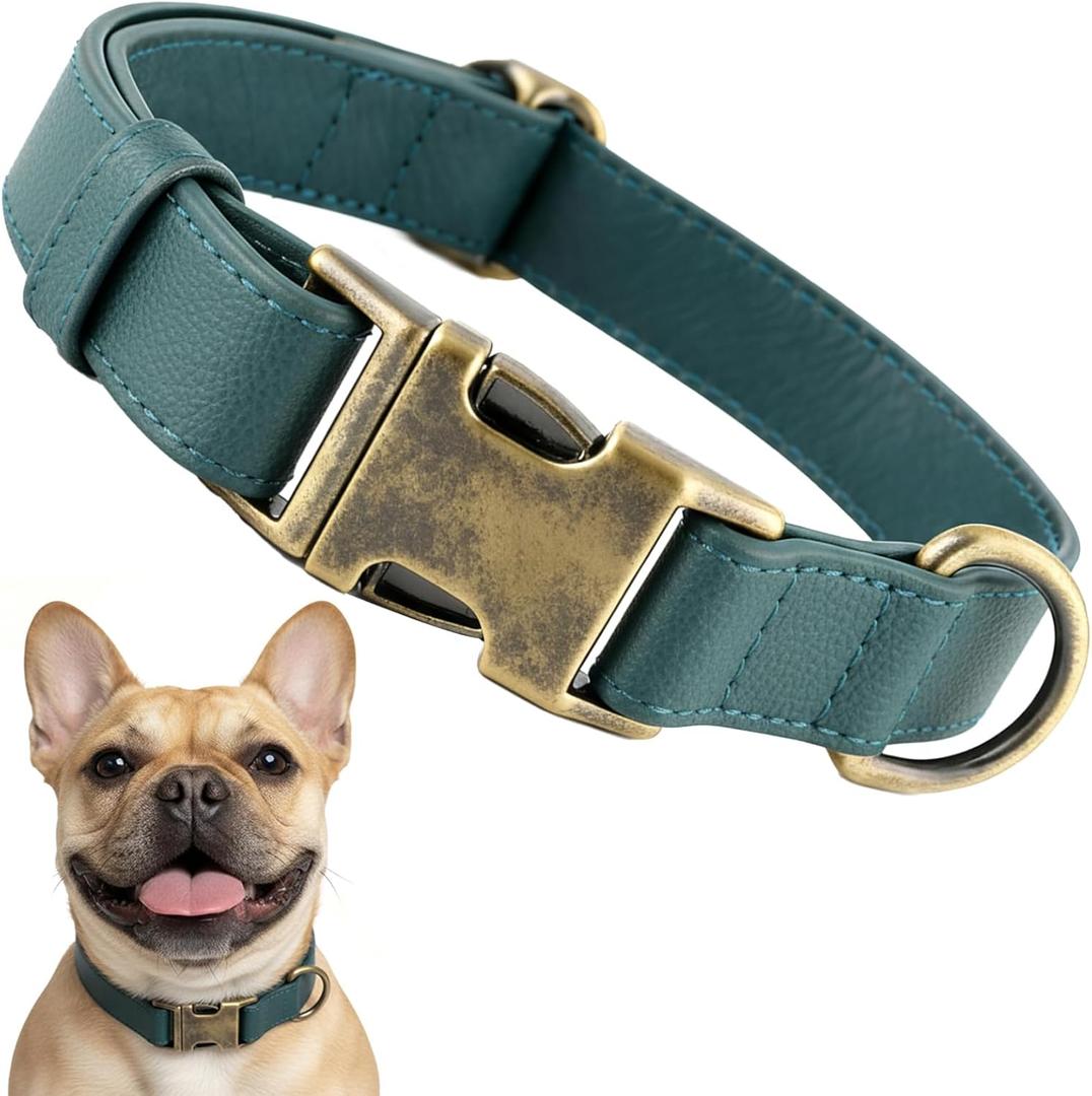 Leather Dog Collar Silicone Soft Flexible Waterproof Odor-Proof Durable Thick Classic Adjustable Pet Puppy Collar Dog Collars for Small Dogs(Green, Small (11-15.5" Neck))