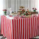 Thinkday 6ft Red and White Striped Tablecloth Stripe Table Cover Rectangle Carnival Circus Tablecloth Waterproof Reusable Table Decor 70 x 30 Inches Polyester Picnic Outdoor Holiday Party Decor