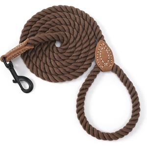 Mile High Life Dog Leash, Braided Cotton Rope Leashes with Leather Tip - Heavy Duty Metal Clasp, 4FT, 1/2" Thick - Wedding, Walking & Training Leash for Small Medium Large Dogs (Dark Brown)