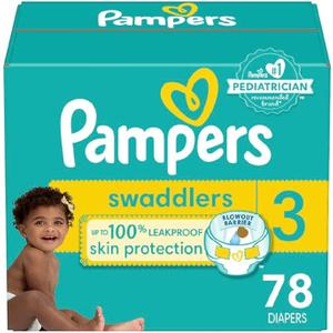 Pampers Swaddlers Diapers, Size 3 (13-26 lbs), 78 Count, Absorbent, Keeps Baby Dry and Comfortable, Skin Safe Disposable Baby Diaper 