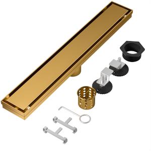 Linear Shower Drain, 304 Stainless Steel with Adjustable Leveling Feet, Hair Strainer,Reversely Install Place to Create an Invisible Floor Drain - Gold -48-Inch