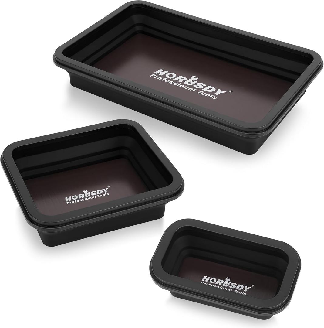 HORUSDY 3-Piece Magnetic Parts Tray Set, Tool Trays for Storage Organizer Screw, Bolts, Washers, Nuts and Small Tools. Tool Gifts for Men, Black
