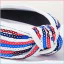 4th of July Sequin Knotted Headband for Women, Red White Blue Striped Patriotic Hairband, Wide Top Knot Headband for Independence Day Parade, Memorial Day Party, USA Themed Events